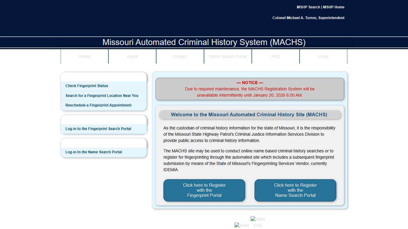 Missouri Automated Criminal History Fingerprint Portal
